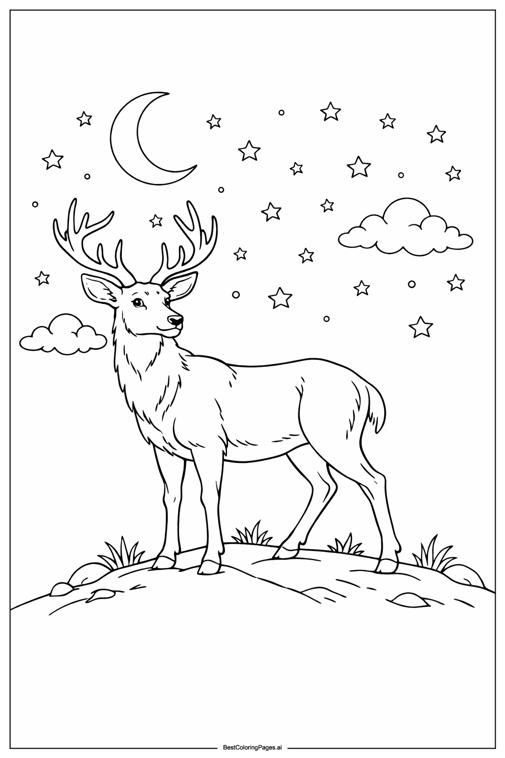 Desenhos de Cervo sob um Céu Estrelado para Colorir
