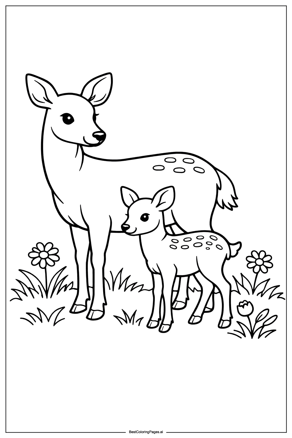 Desenhos de Cervo e o seu Filhote para Colorir