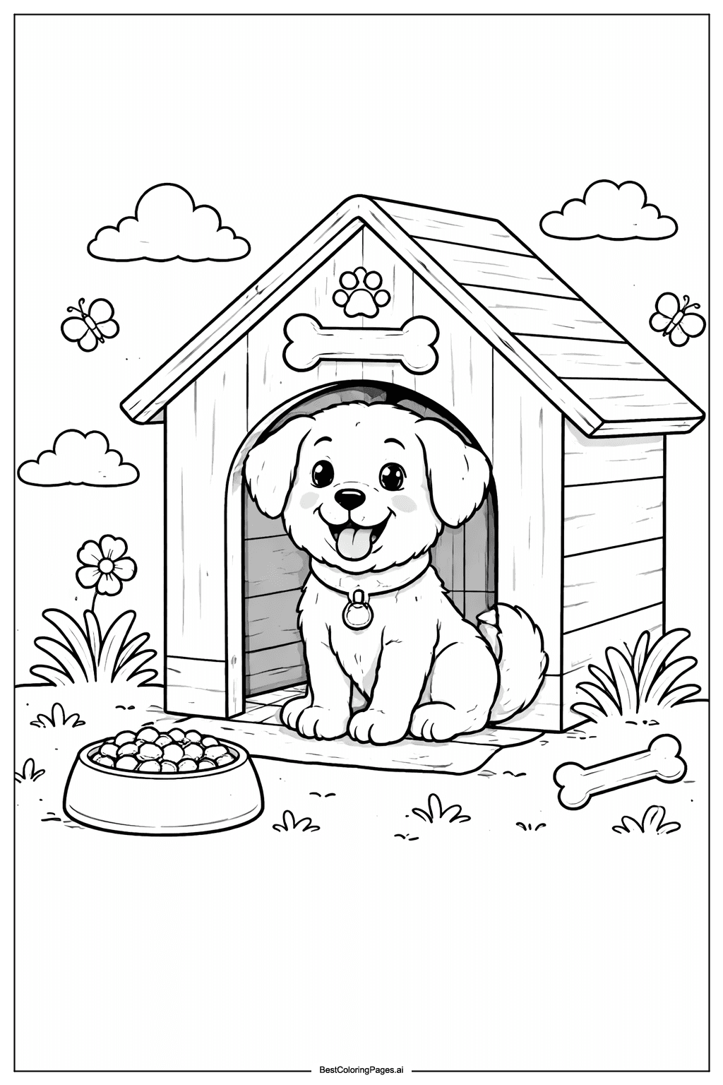 Dog in doghouse Coloring Page