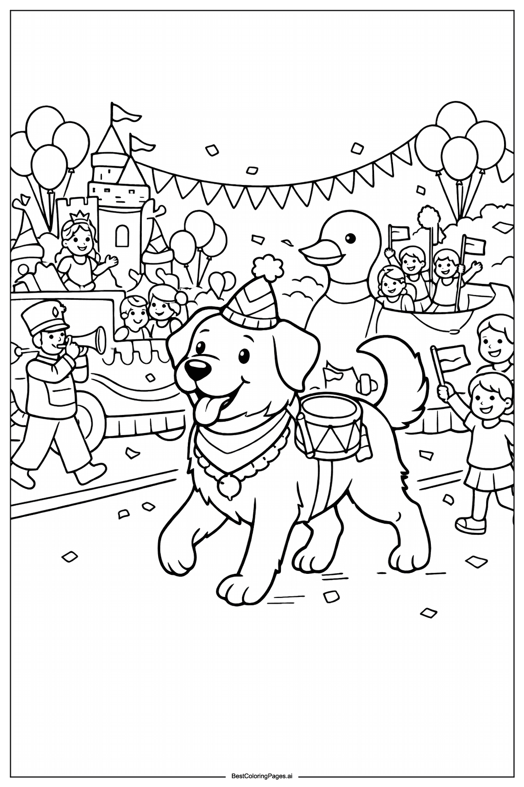 Dog in parade Coloring Page