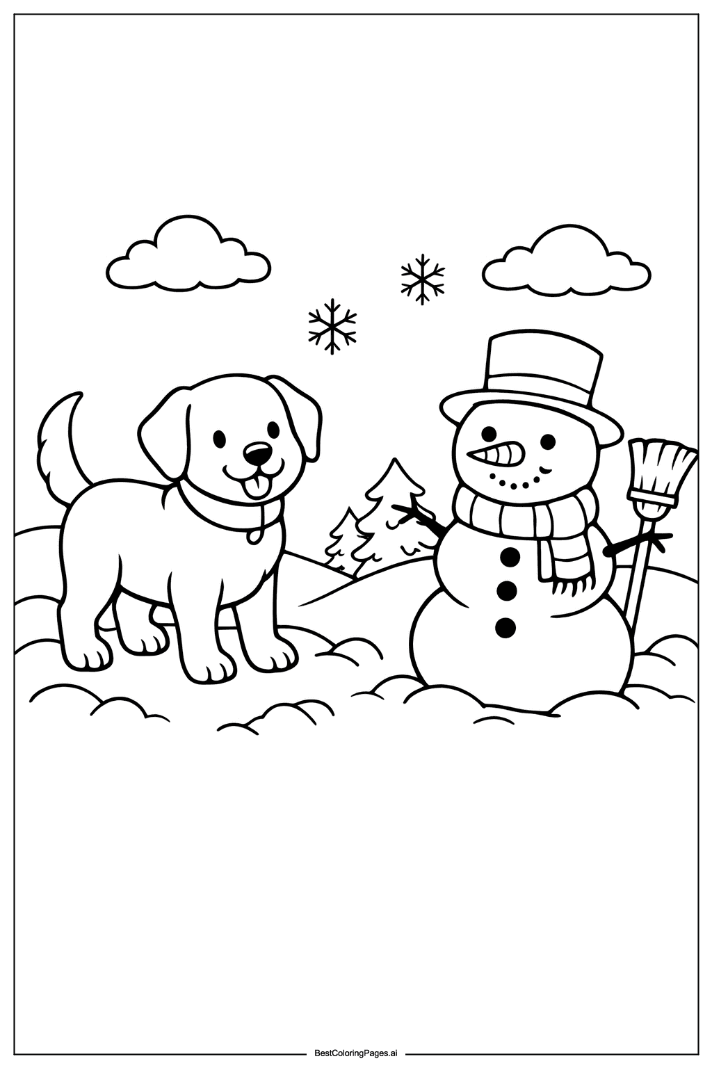 Dog in snow Coloring Page