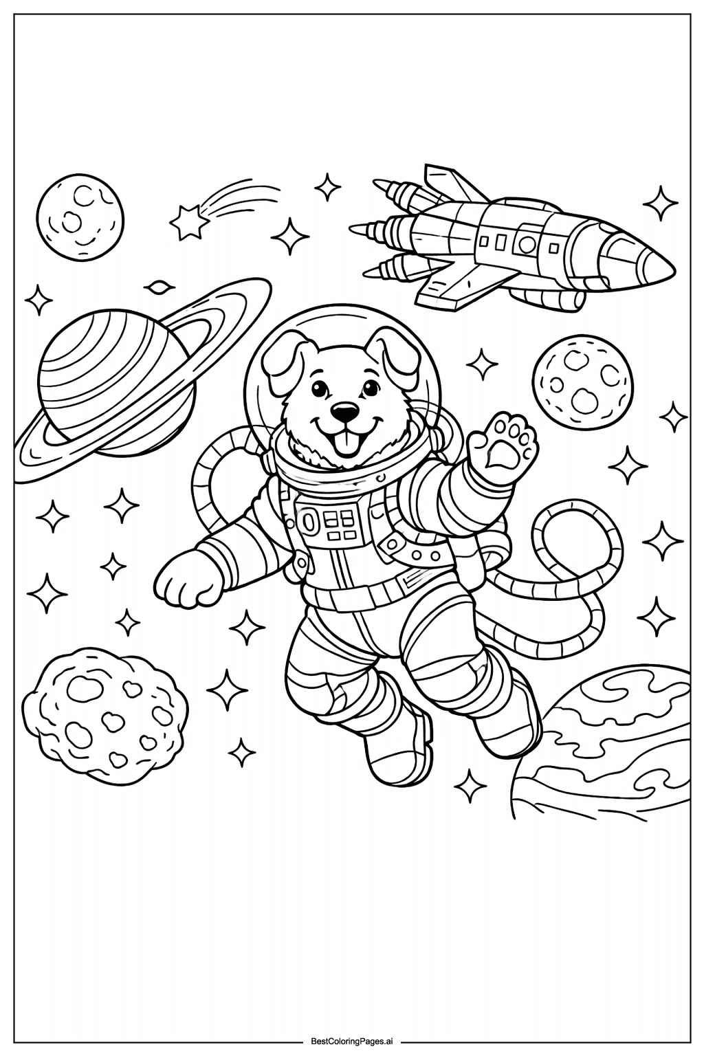 Dog in space Coloring Page