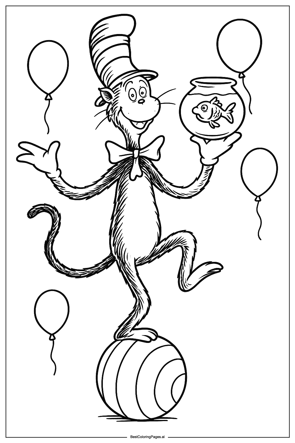 Coloriage Le Chat Chapeauté en Équilibre