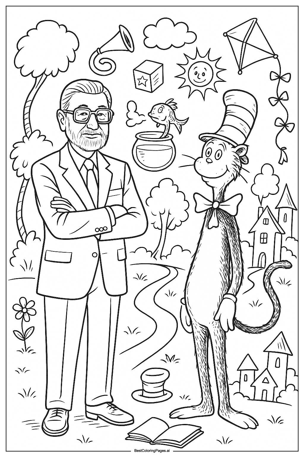 Coloriage Dr. Seuss avec le Chat Chapeauté