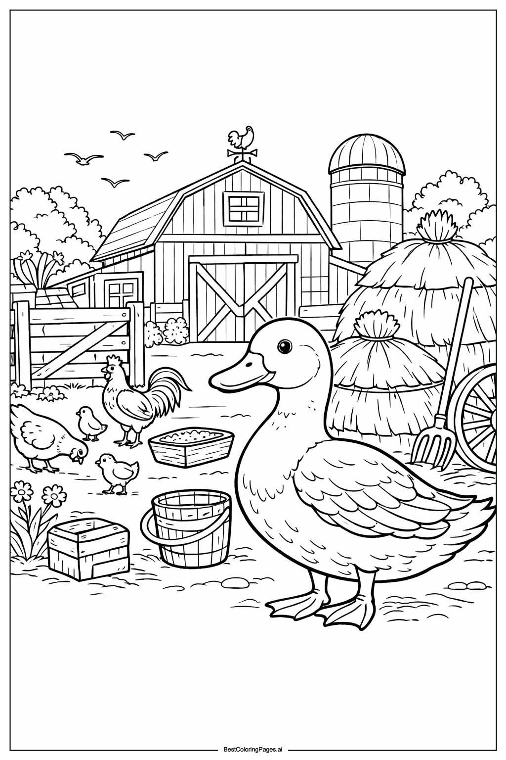duck in farmyard Coloring Page