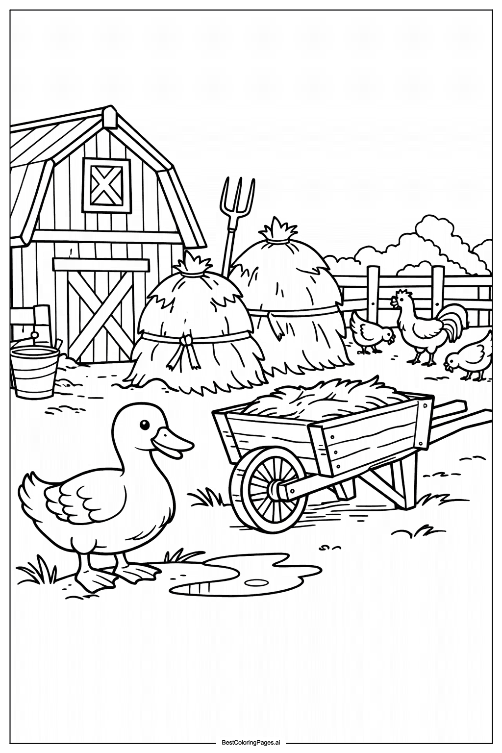 Duck in farmyard Coloring Page