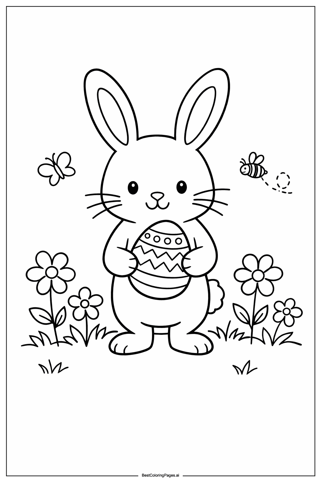 Easter bunny in flower garden Coloring Page
