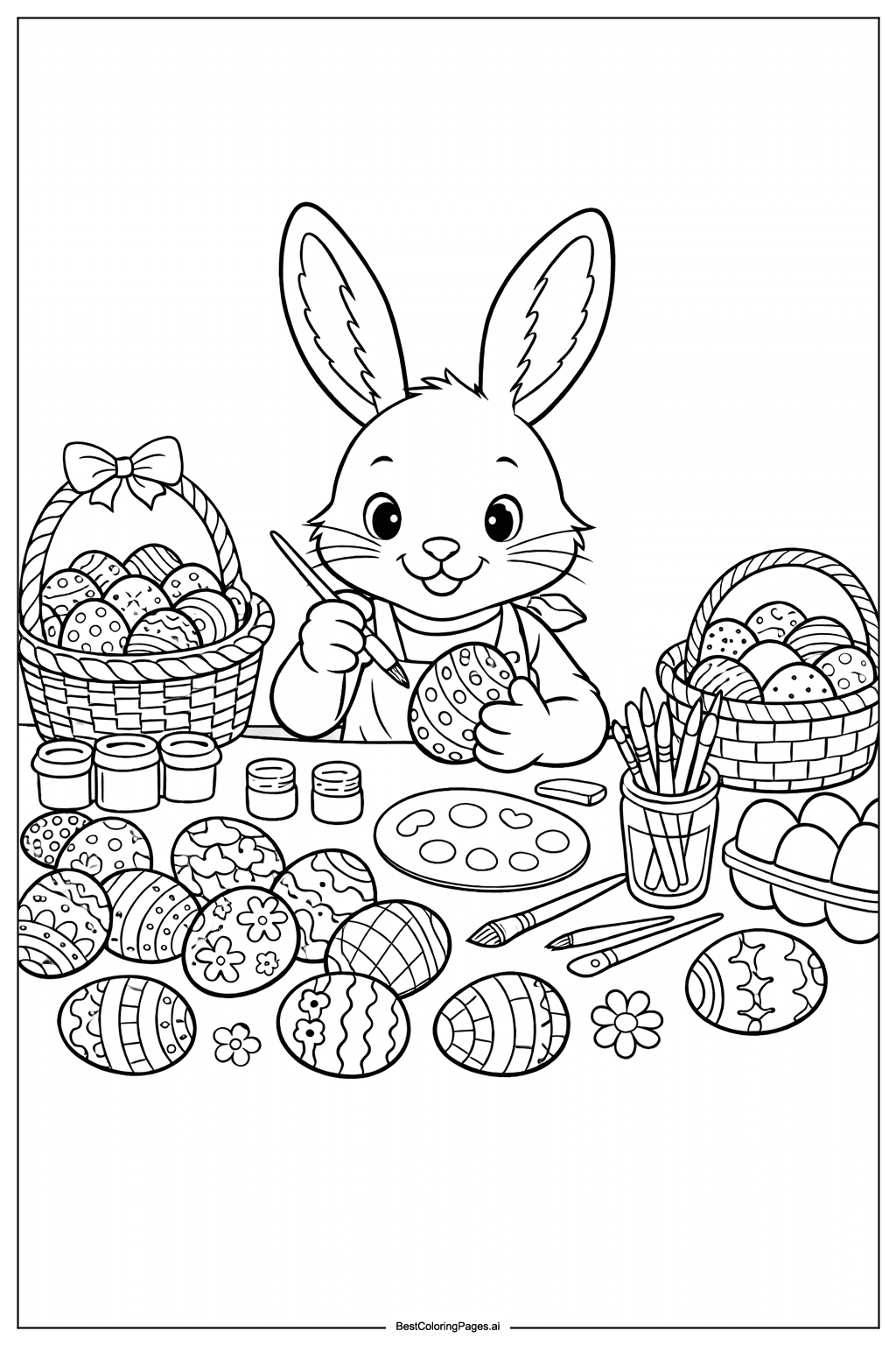 Easter bunny painting eggs Coloring Page
