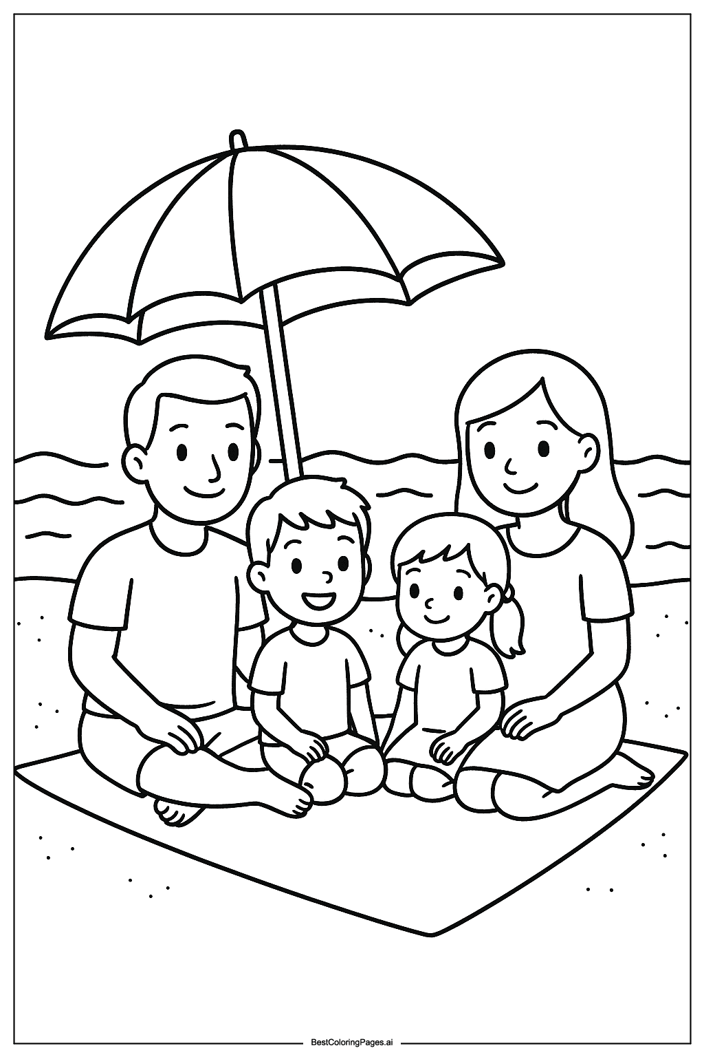 Family at beach picnic Coloring Page