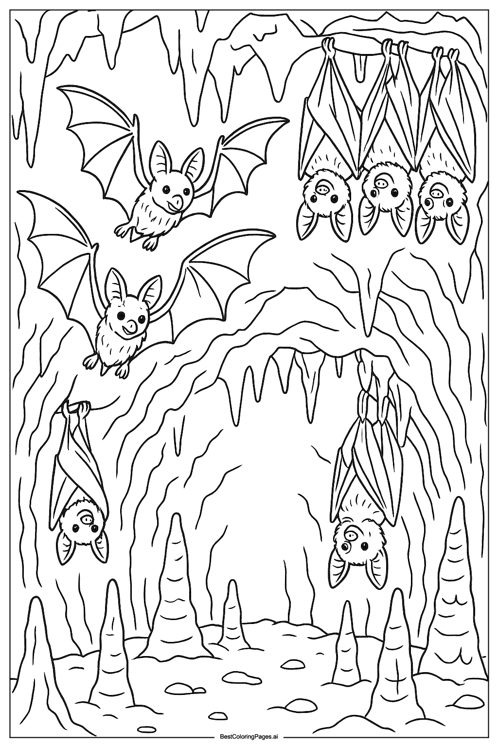 Family of bats in cave Coloring Page