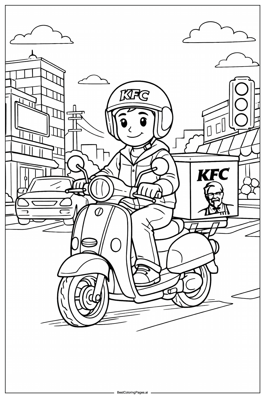 KFC delivery rider Coloring Page