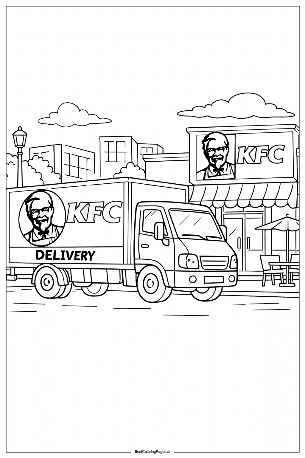KFC delivery truck outside Coloring Page