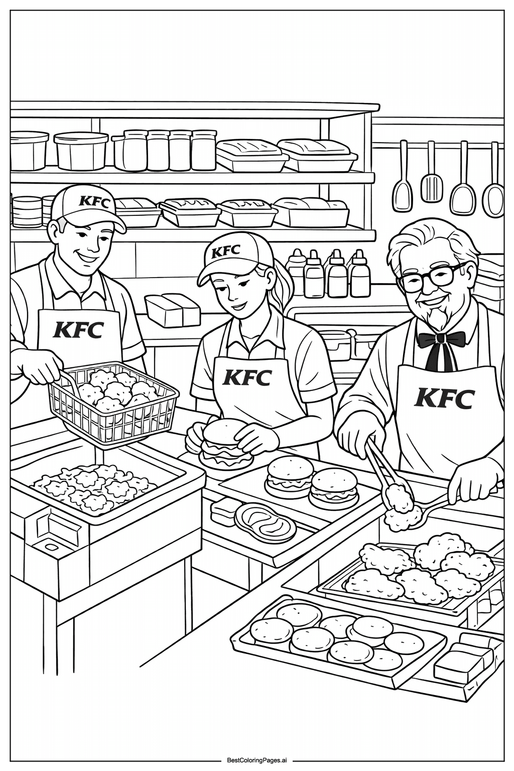 KFC kitchen cooking scene Coloring Page