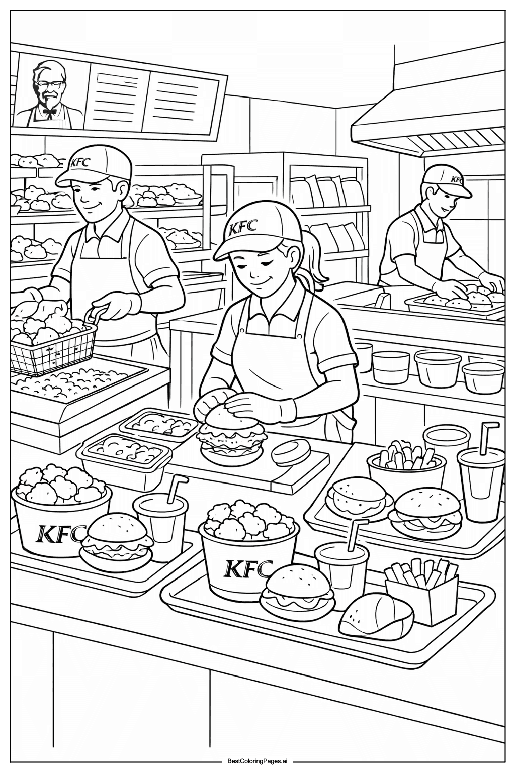KFC kitchen scene Coloring Page