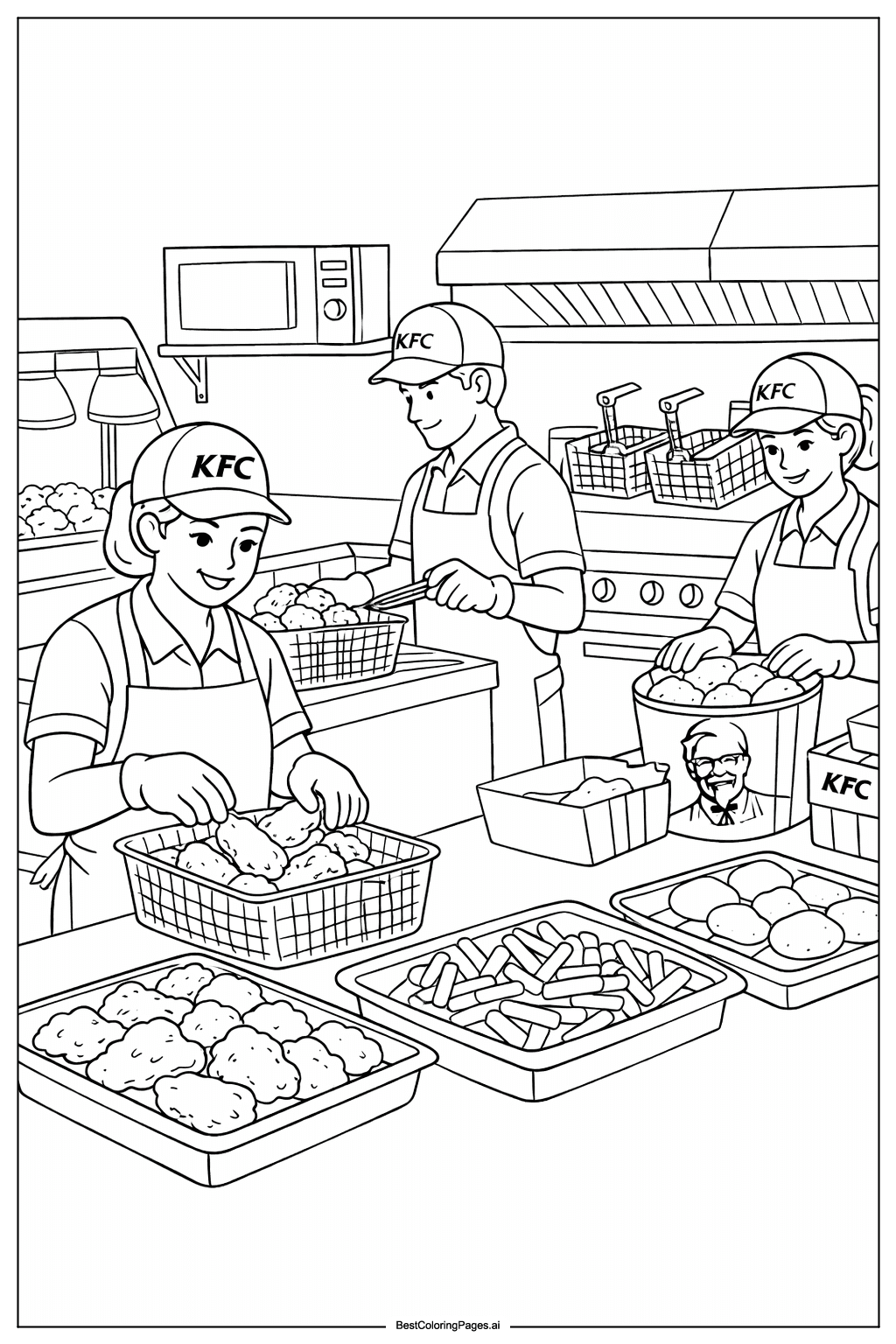 KFC kitchen with chefs Coloring Page