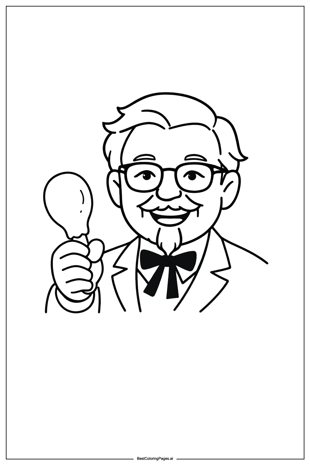 KFC mascot holding drumstick Coloring Page