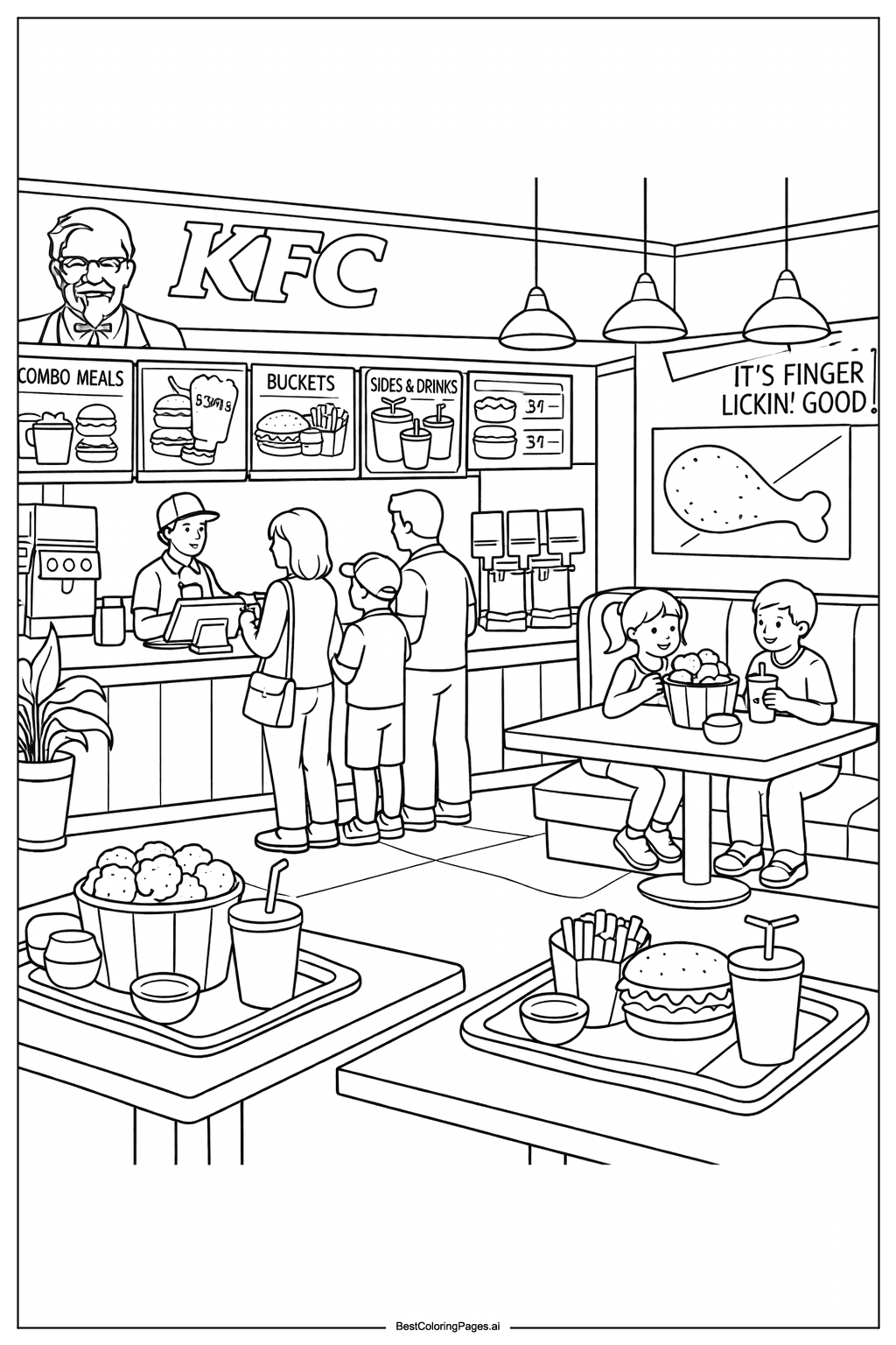 KFC restaurant scene Coloring Page