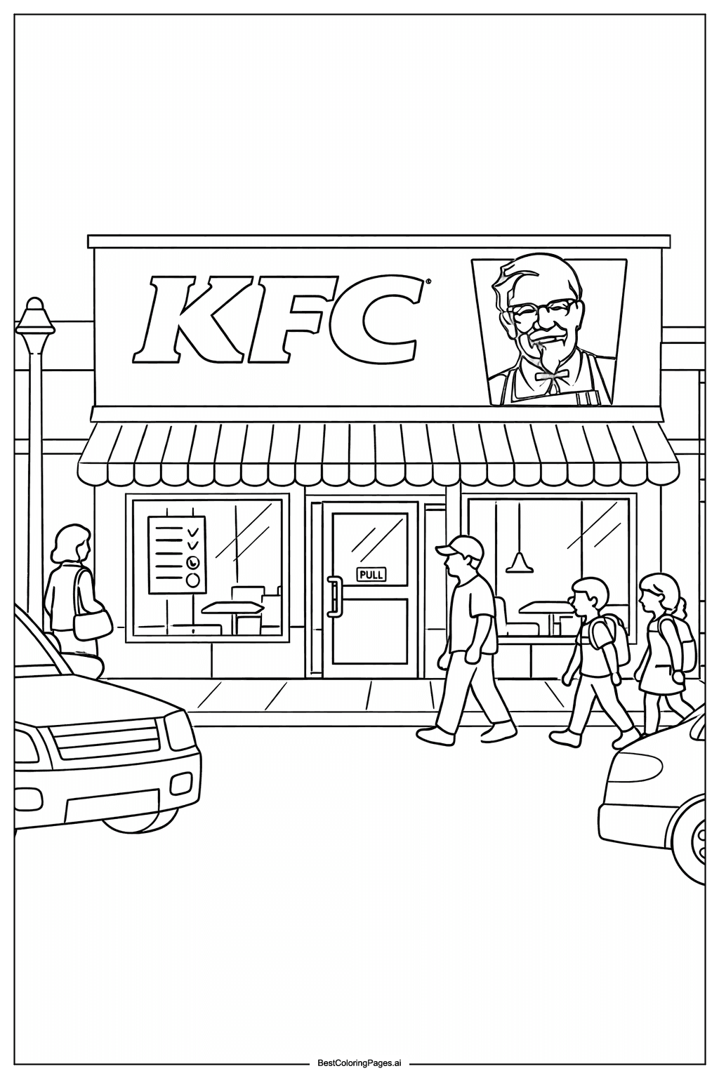 KFC restaurant street view Coloring Page