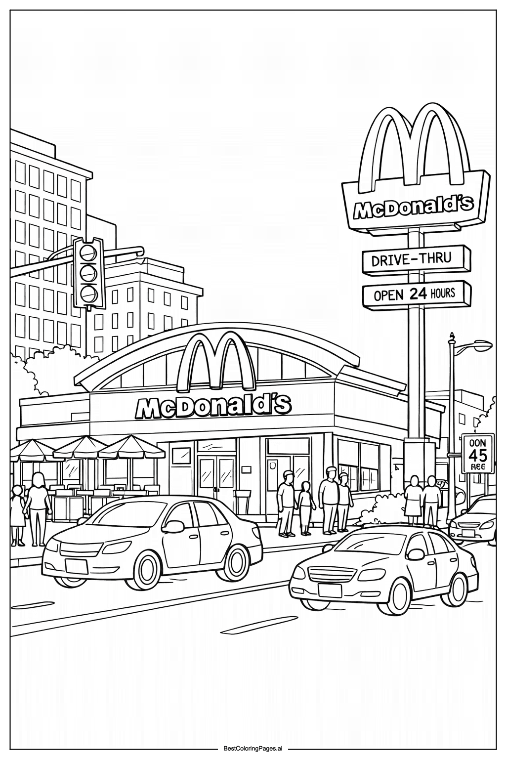 McDonald’s on busy street Coloring Page