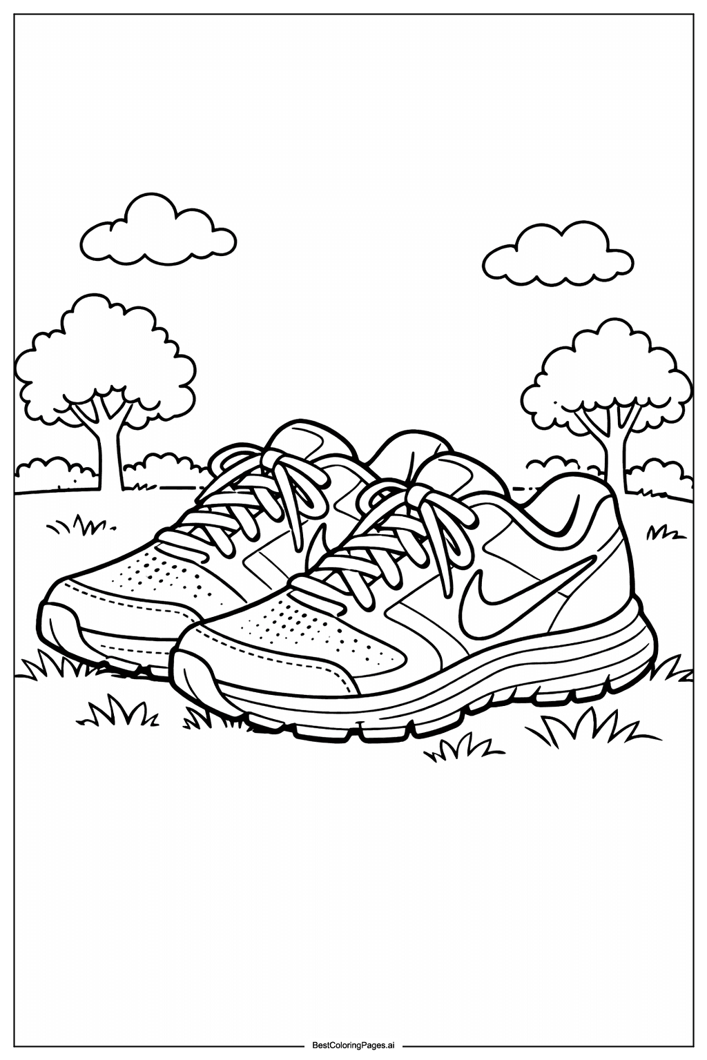 Nike running shoes in park Coloring Page