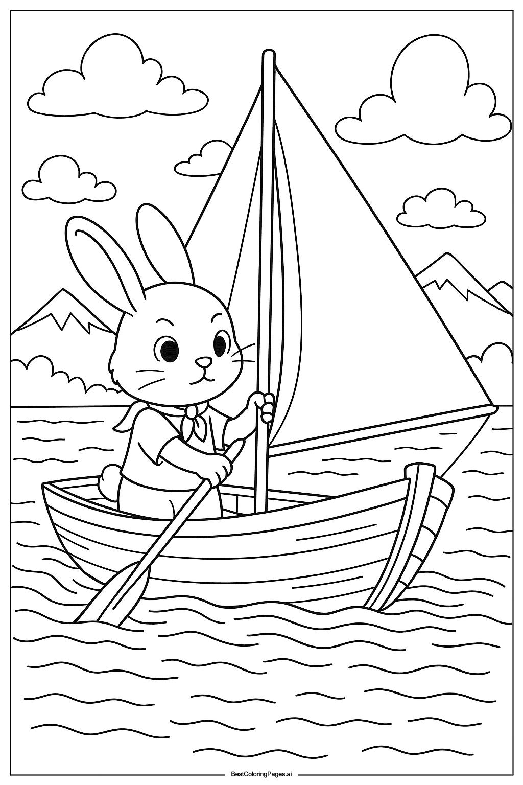 rabbit sailing boat Coloring Page