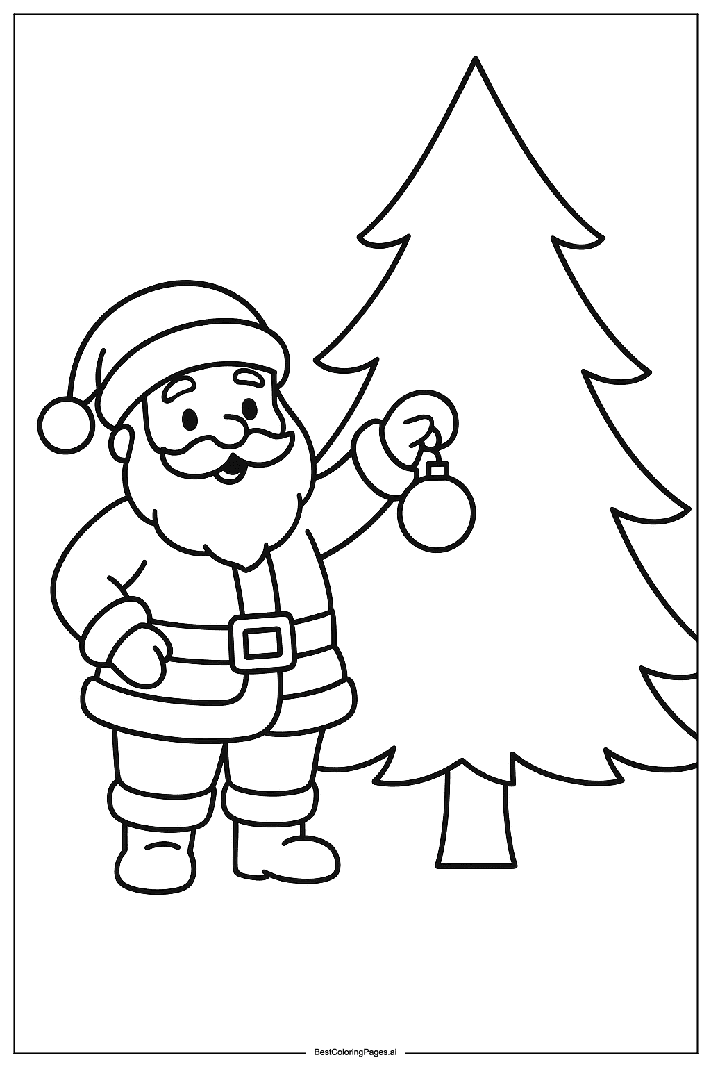 Santa decorating Christmas tree Coloring Page
