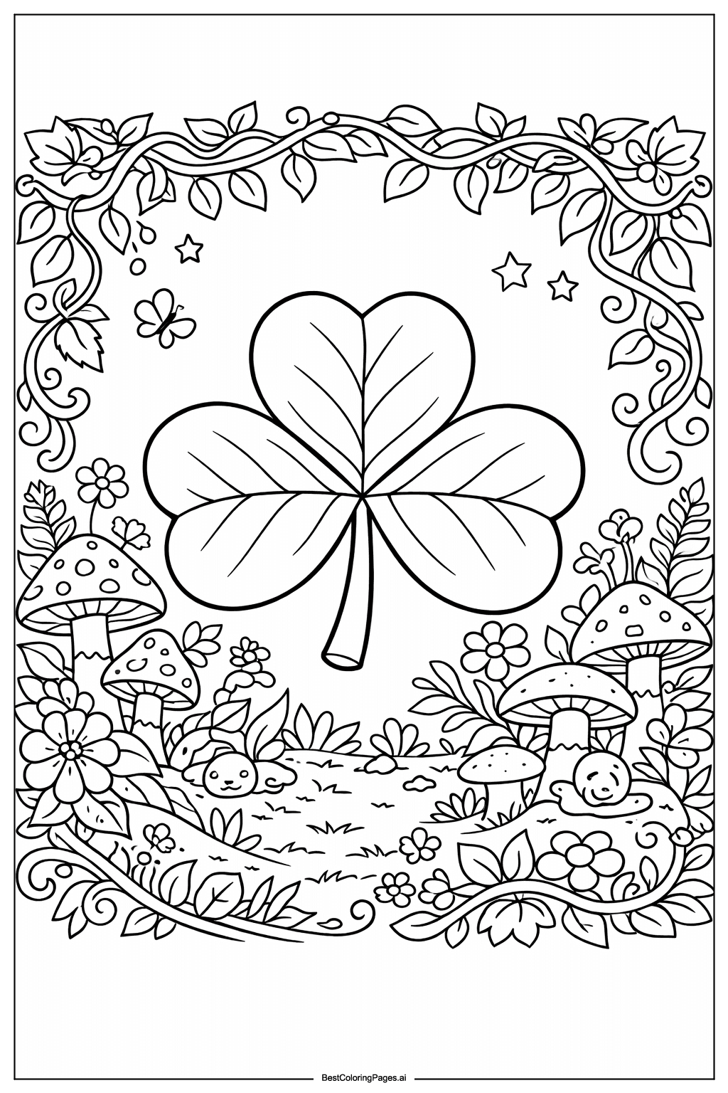 Shamrock in enchanted forest Coloring Page