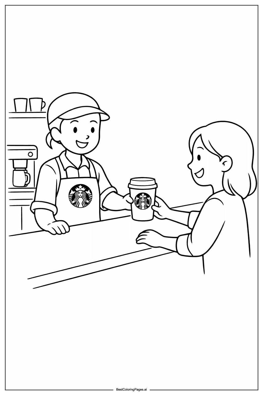 Tranh tô màu Nhân viên Starbucks đang phục vụ cà phê