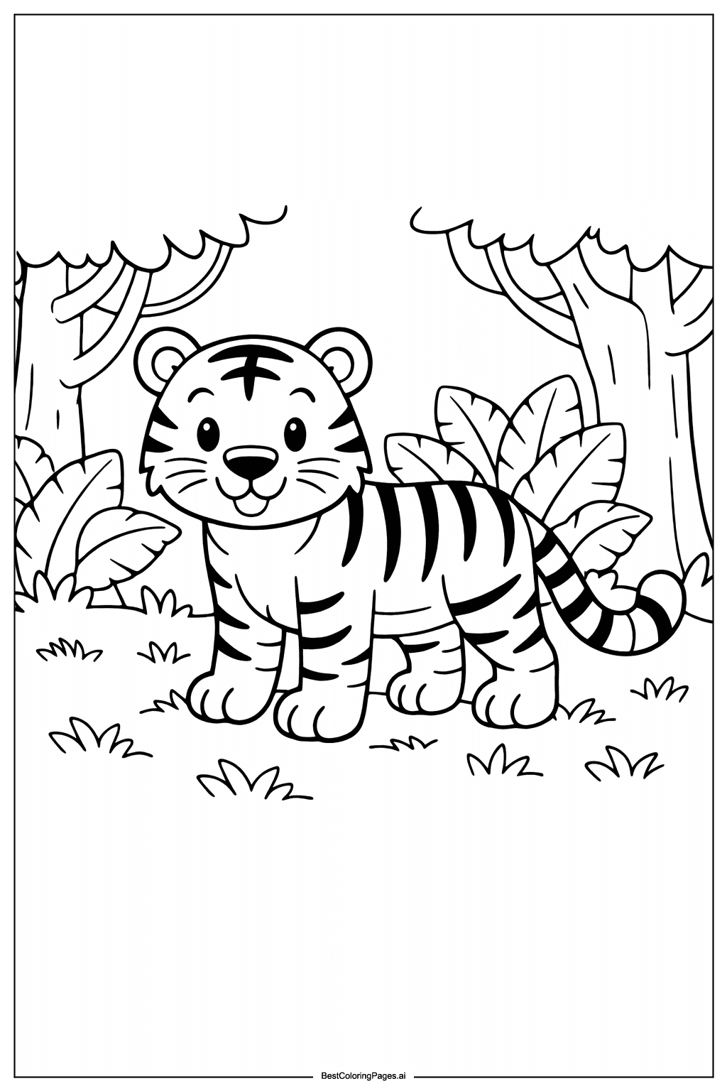 Tiger in jungle Coloring Page