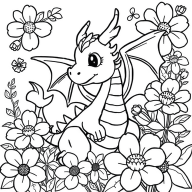 Simple dragon coloring page for kids, black and white line art.