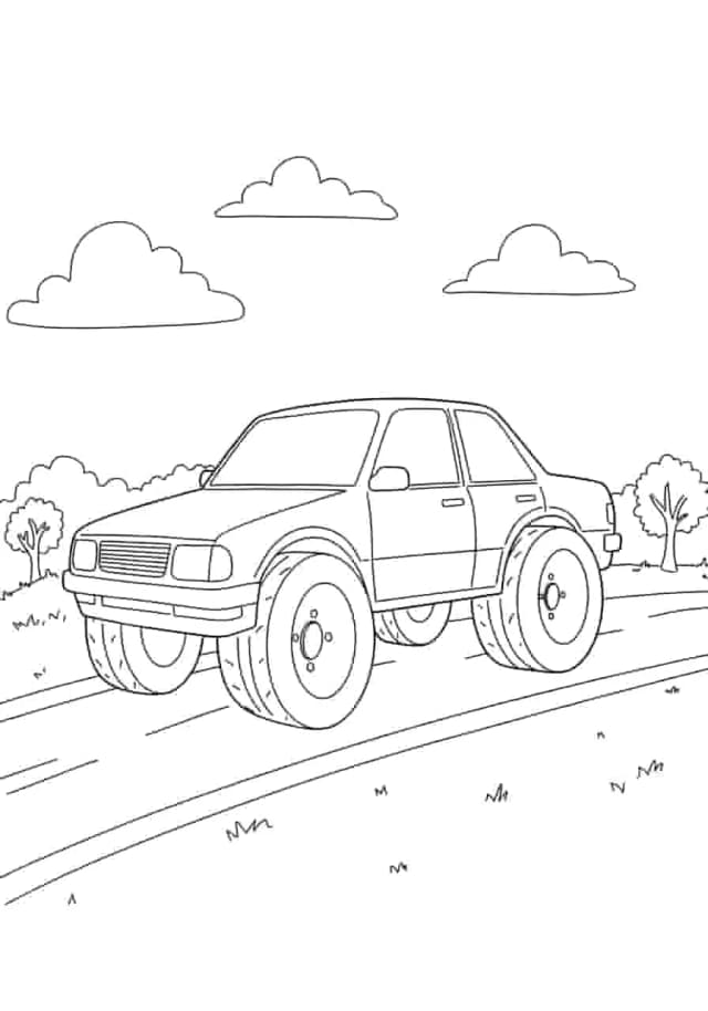 Seni garis mobil kartun di jalan