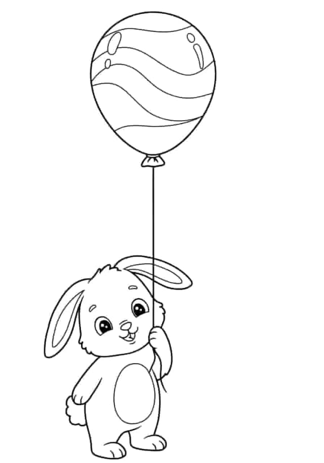 Seni garis lucu kelinci dan balon