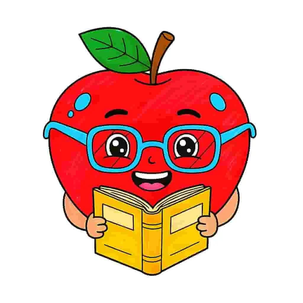 Simpan dan bagikan karya Anda yang sudah selesai, seperti apel pintar yang sedang membaca buku ini.