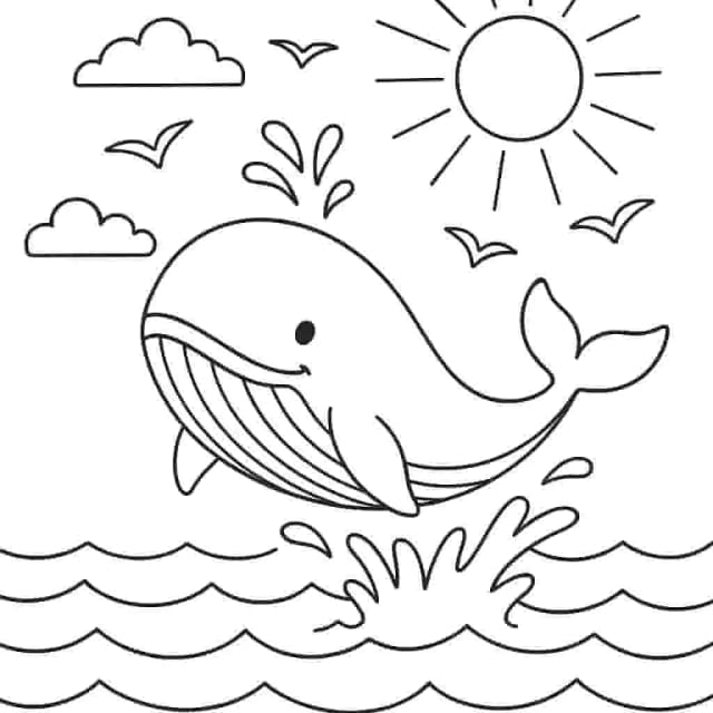 A large whale breaching the ocean surface on a sunny day.