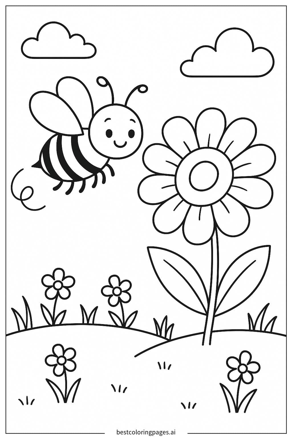 A Bee Buzzing Near a Lovely Spring Flower