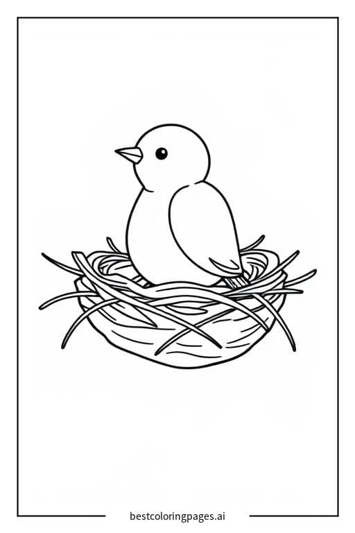 A bird sitting in a nest