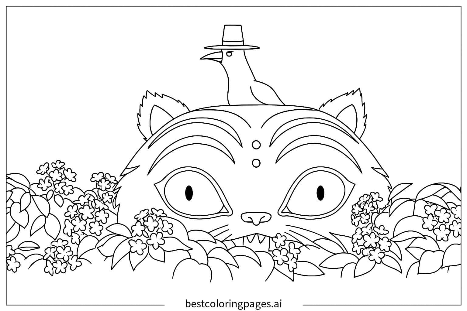 Um gato espreita entre as flores