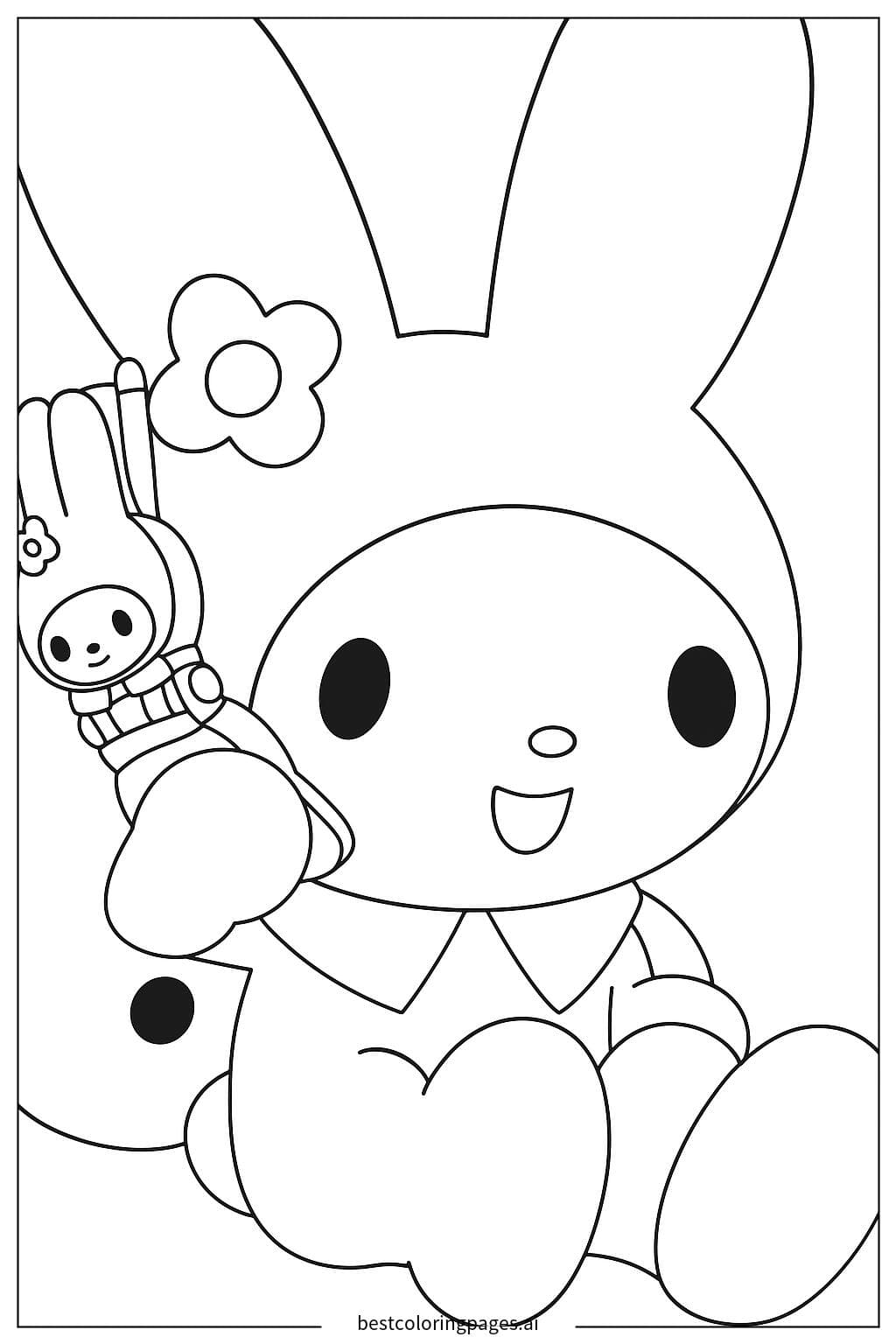 Ein süßer Hase hält eine Puppe