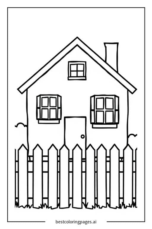 Desenhos de Uma casa com cerca de estacas para Colorir