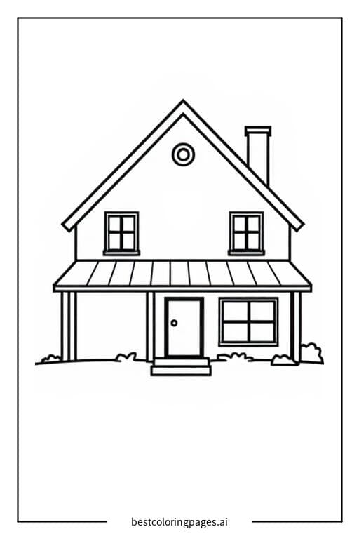 Desenhos de Uma casa com telhado inclinado para Colorir