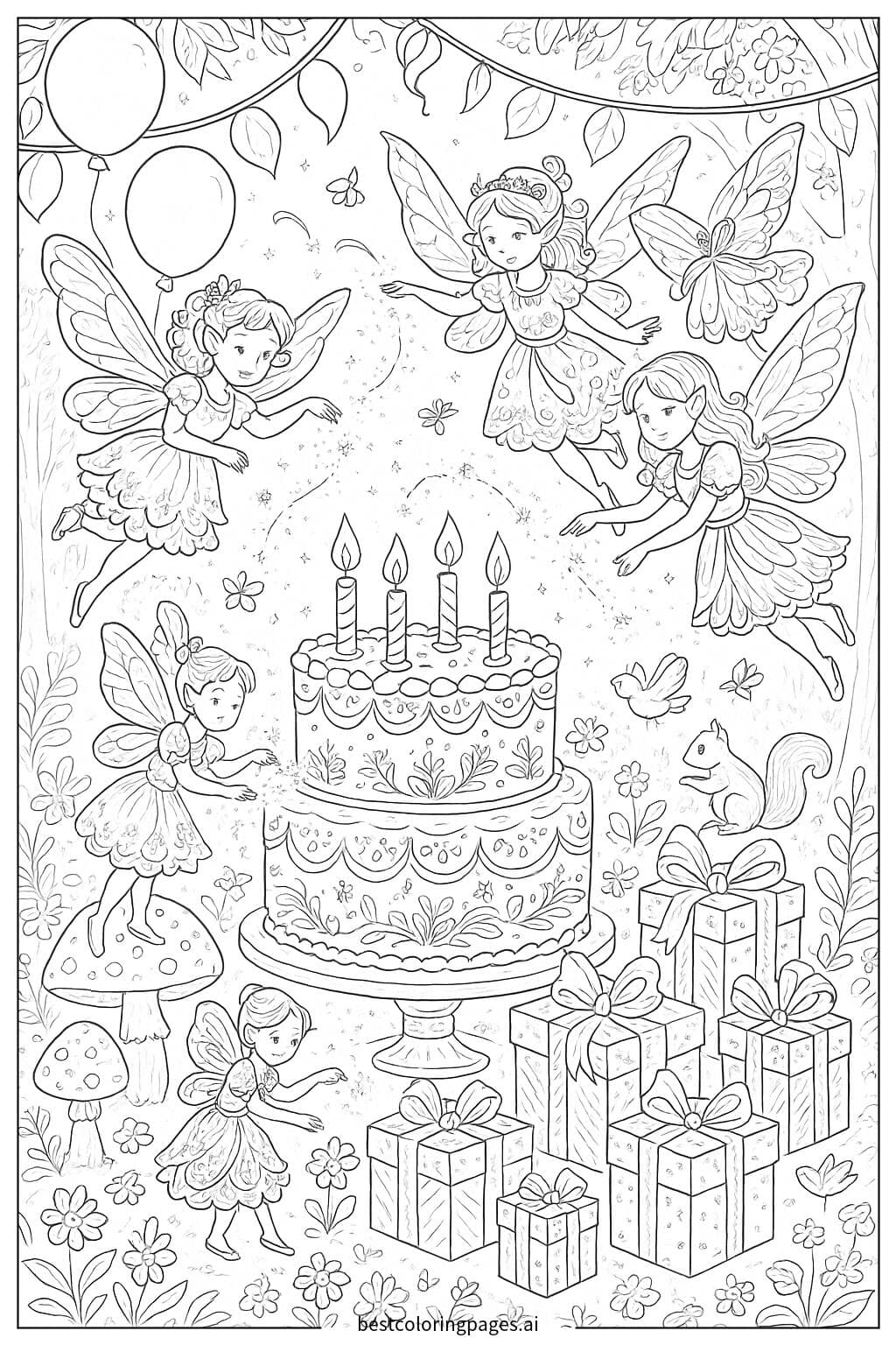 A Magical Birthday Scene with Fairies