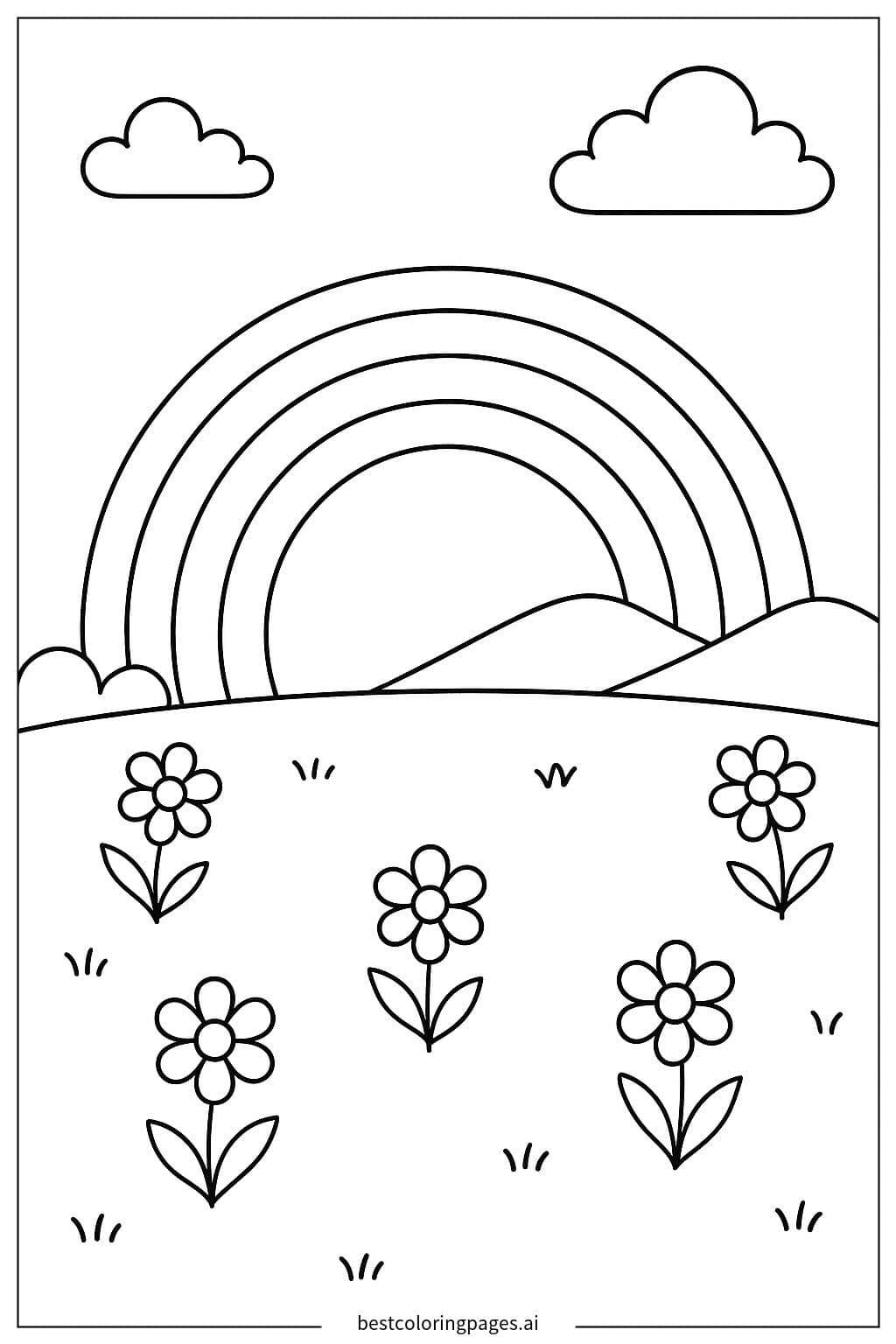 A Beautiful Rainbow Over a Spring Field Coloring Page