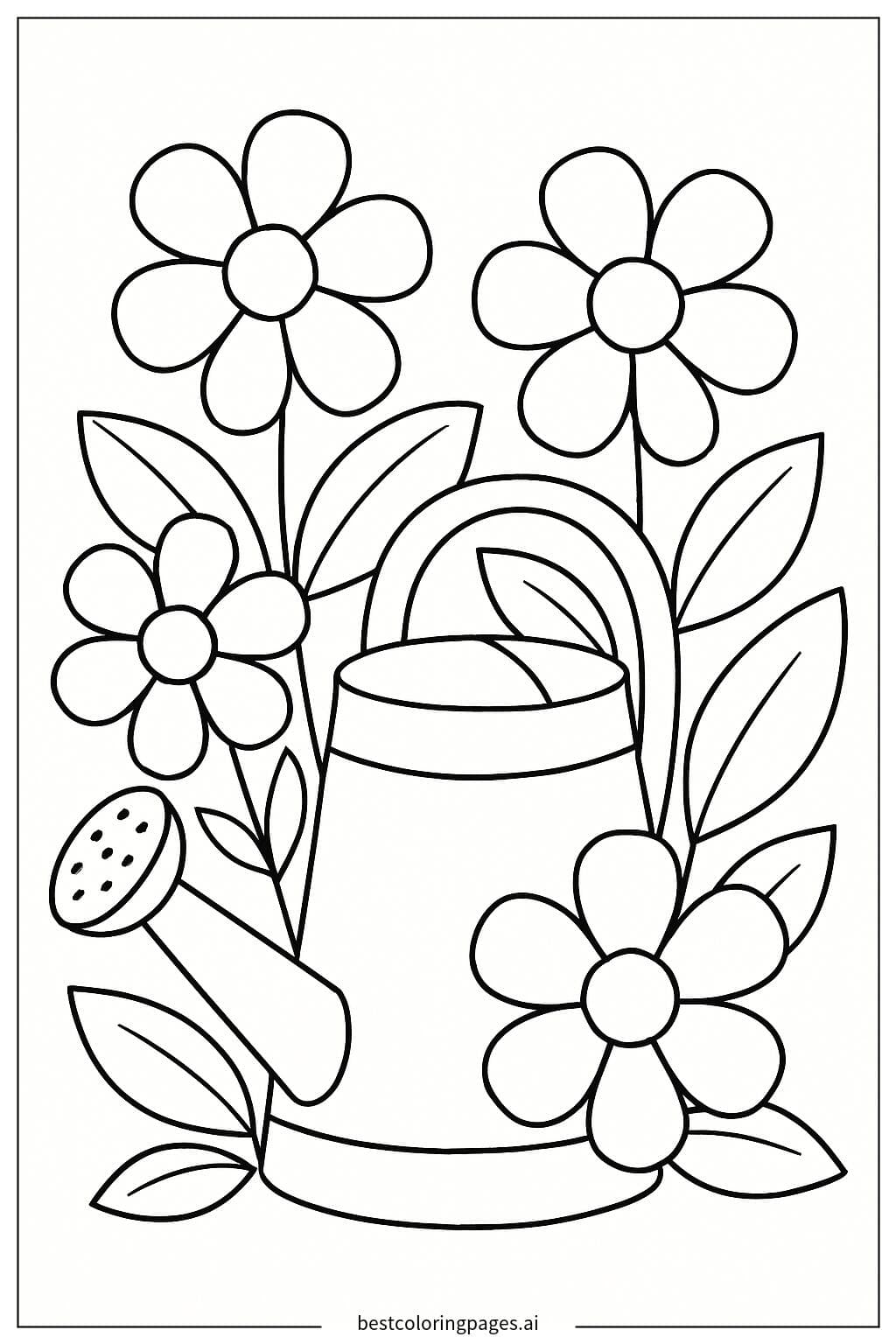 A Watering Can with Blooming Spring Flowers