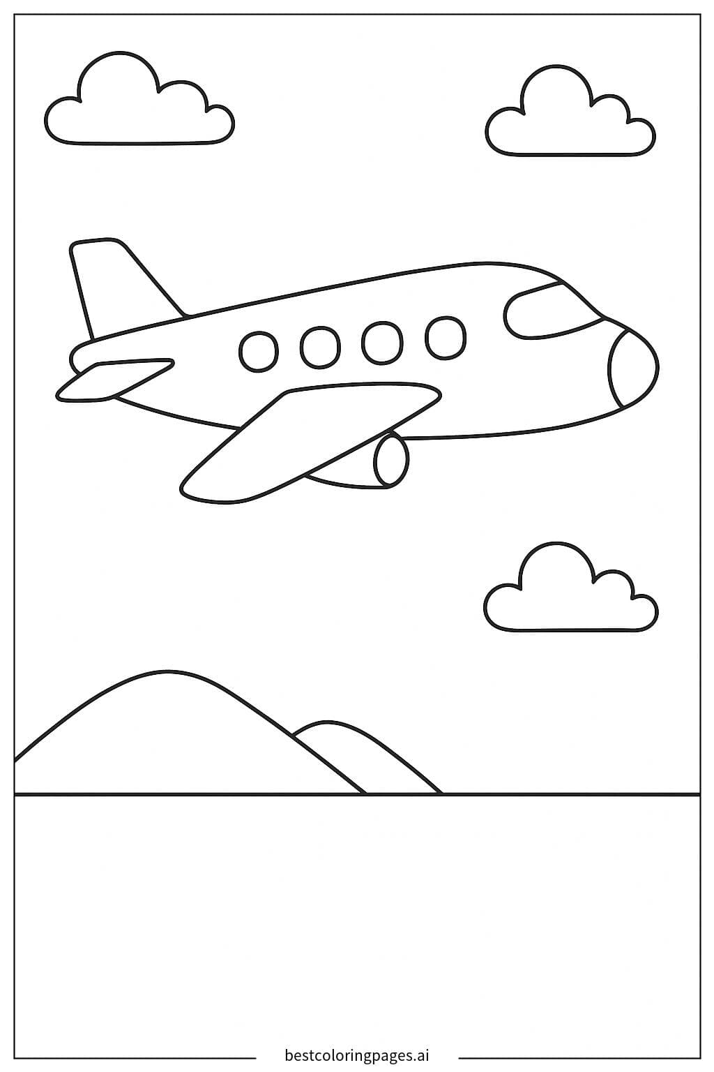 Avião Voando Sobre uma Paisagem Simples