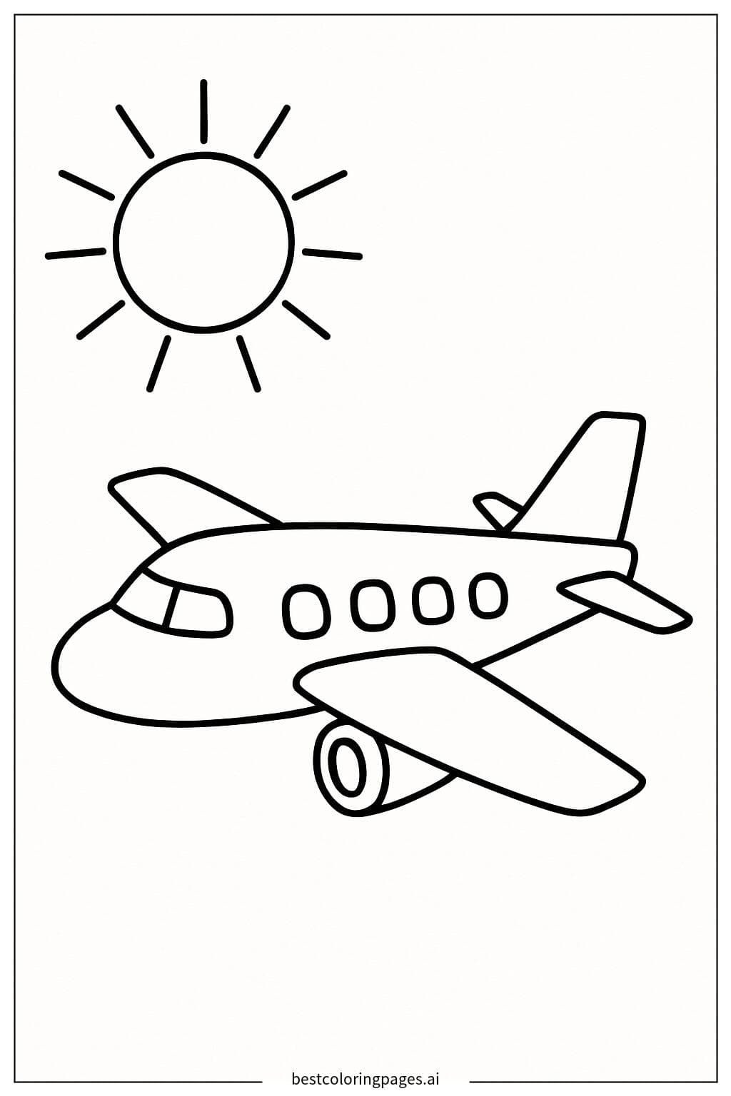 Раскраски Самолёт, летящий под солнечным небом