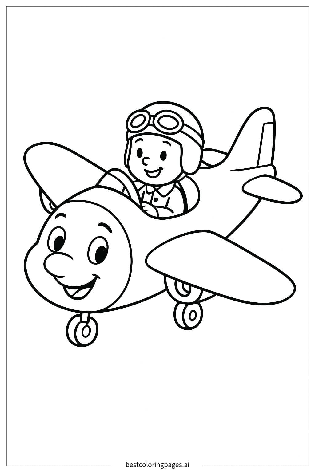Desenhos de Avião com Piloto Sorridente para Colorir