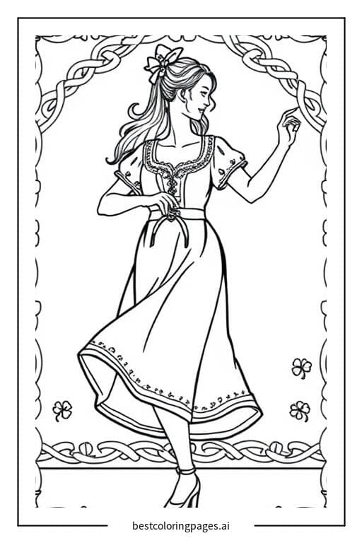 Irish Dancer in Traditional Dress Coloring Page