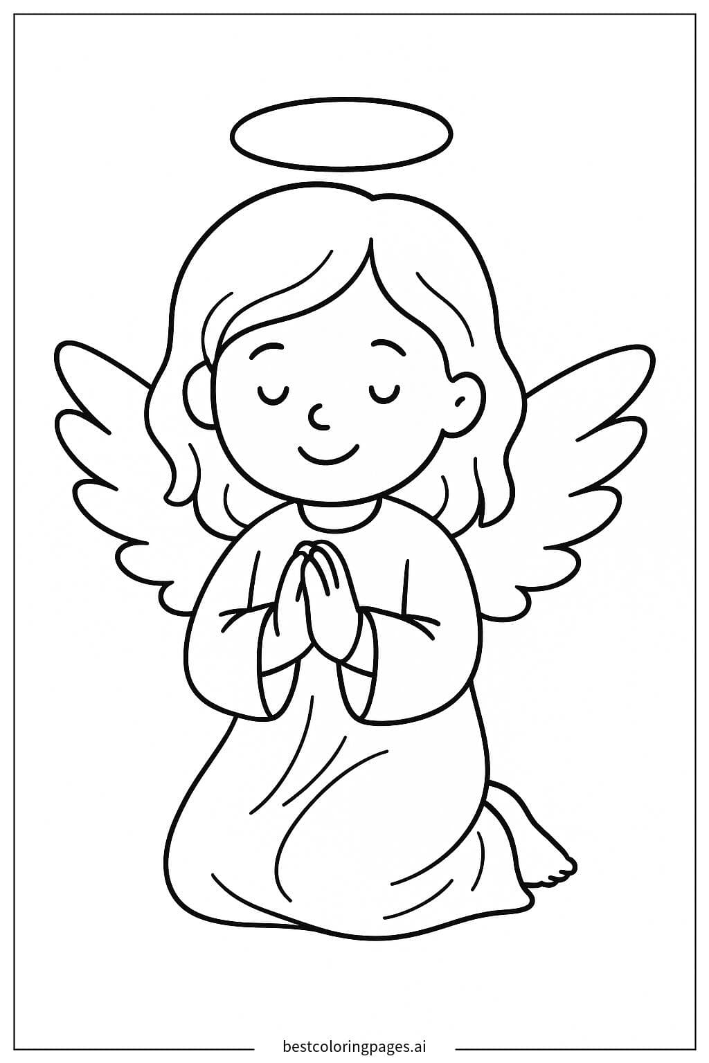 Anjo ajoelhado com mãos juntas