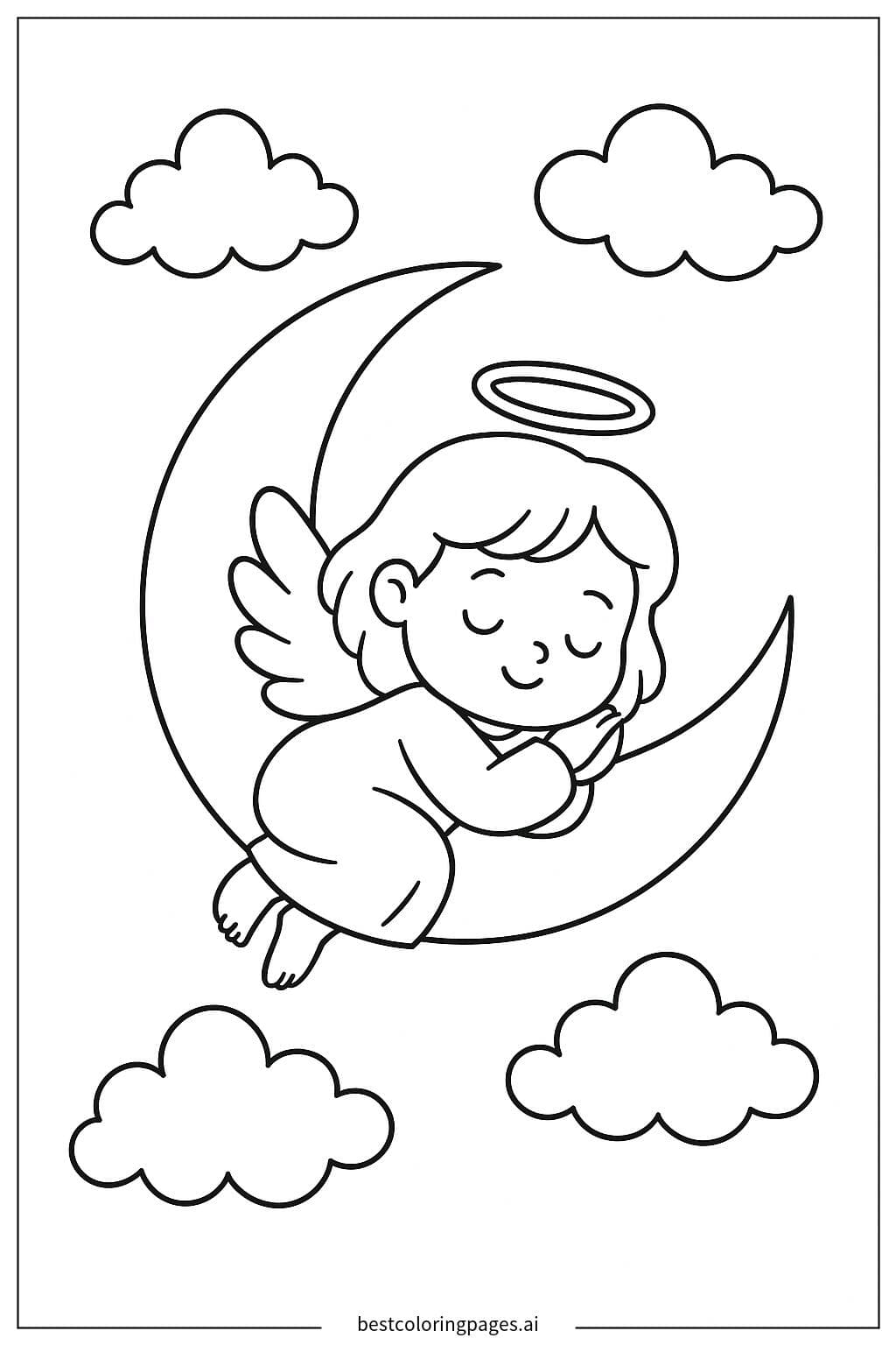 Anjo descansando na lua crescente