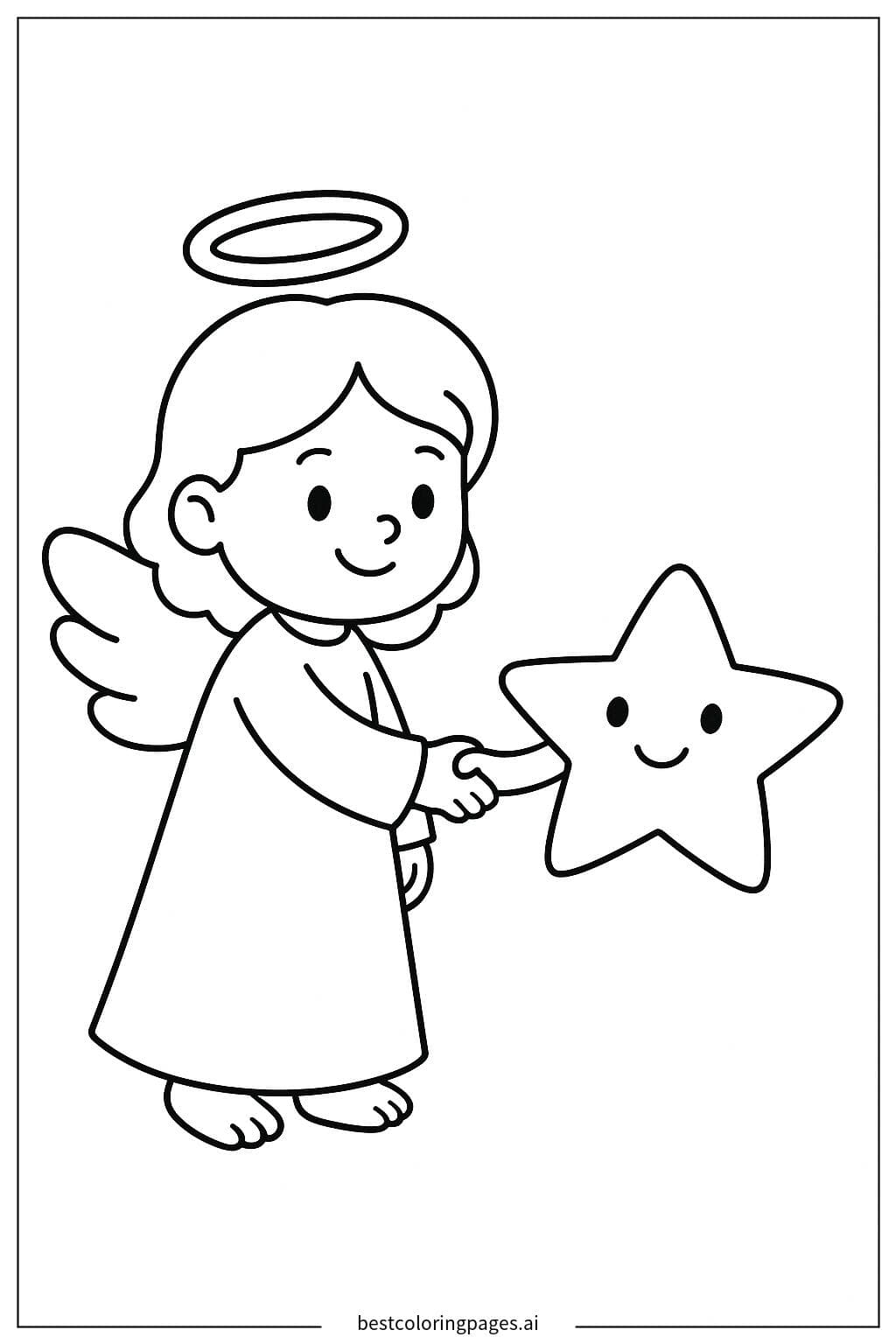 Anjo apertando a mão de uma estrelinha